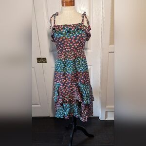 J. Crew Floral Tie-Shoulder Tiered Ruffle Midi Dress